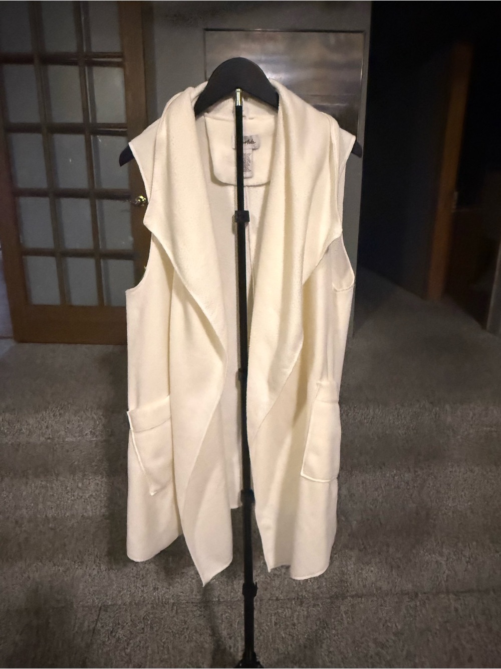 Sleeveless Open-Front Drape Vest in Cream